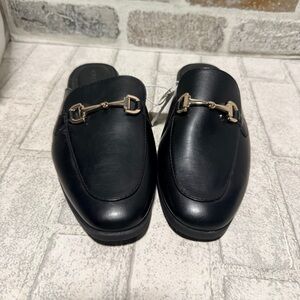 Old Navy Black & Gold Faux-Leather Loafer Mule Shoes Women's Size 8 new